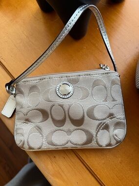 Coach Metallic Silver Signature Wristlet Clutch